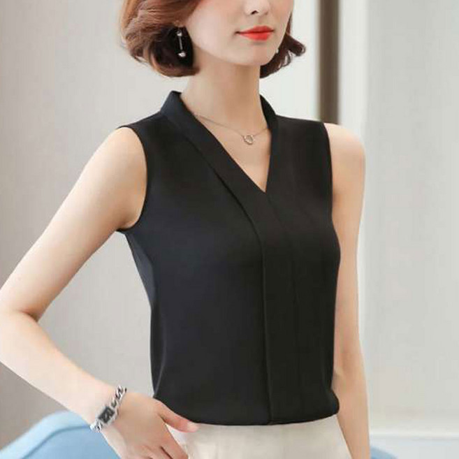 더시럽 여성용 빅사이즈 모던 V넥 나시 블라우스