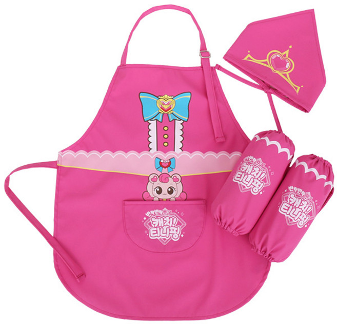 캐치티니핑 여아용 하츄핑 앞치마 + 방수 토시 + 두건 세트 PP055