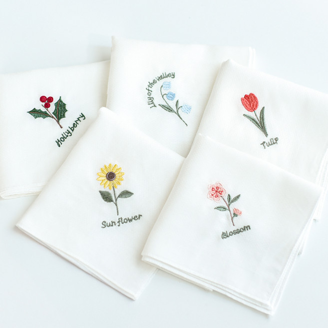 BABY&I 花朵刺繡竹纖維手帕5件組