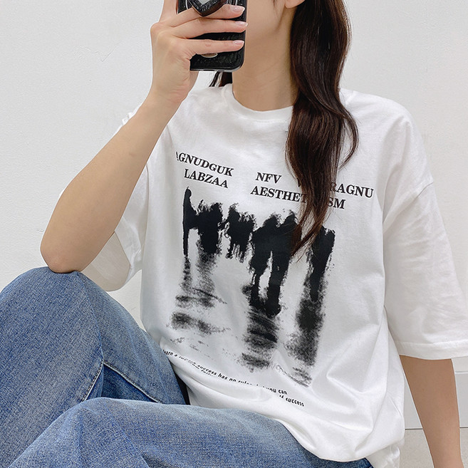 젤루나 여성용 순면 100 빈티지 오버핏 기본 반팔 티셔츠 TH-54