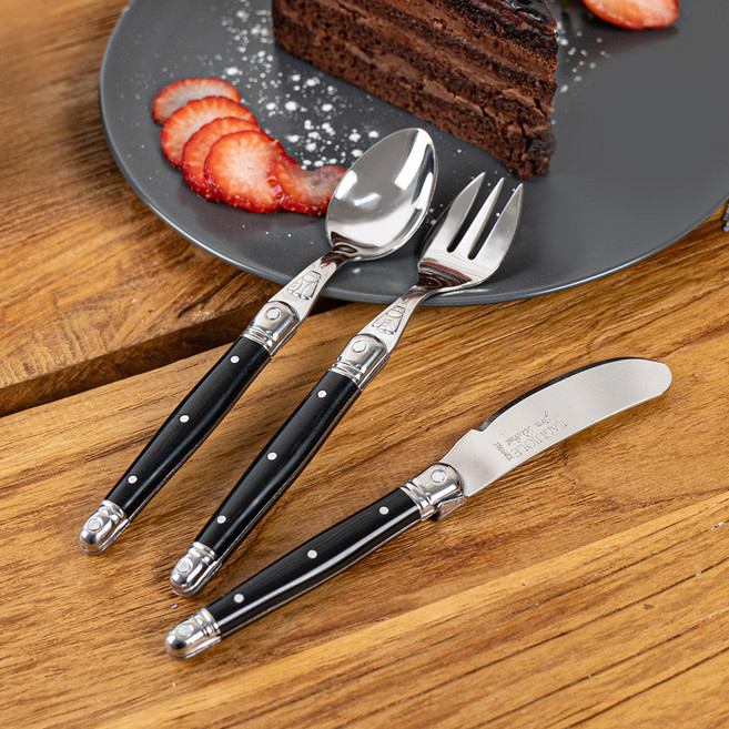 라귀올 디저트 스푼 + 포크 + 나이프 세트, 블랙, 1세트, 티스푼 + 케이크포크 + 버터나이프
