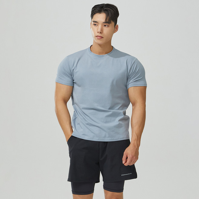 blackmonsterfit 男士素色莫代爾肌肉版型健身短袖T恤