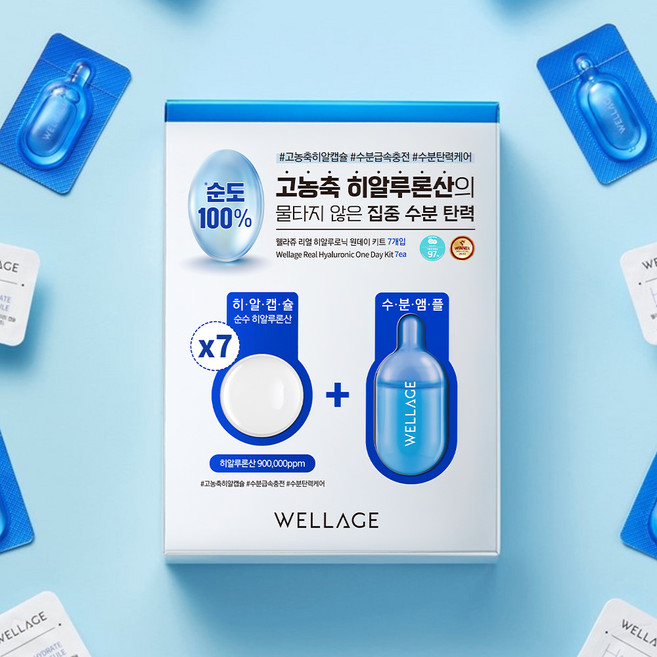 WELLAGE 唯拉珠 一日玻尿酸濃縮膠囊 15mg 7入+水潤安瓶 1ml 7入組, 1盒