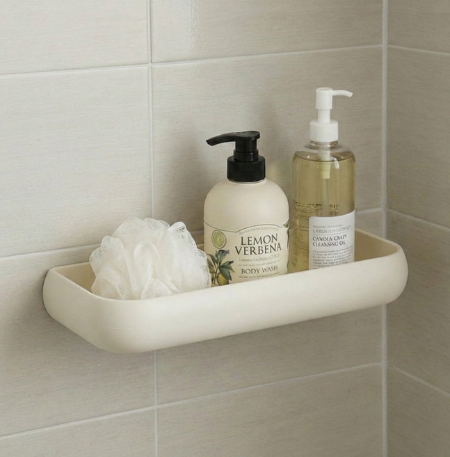 달팽이리빙 메종치비네 몽글몽글 무타공 욕실 사각선반, 크림화이트, 1개