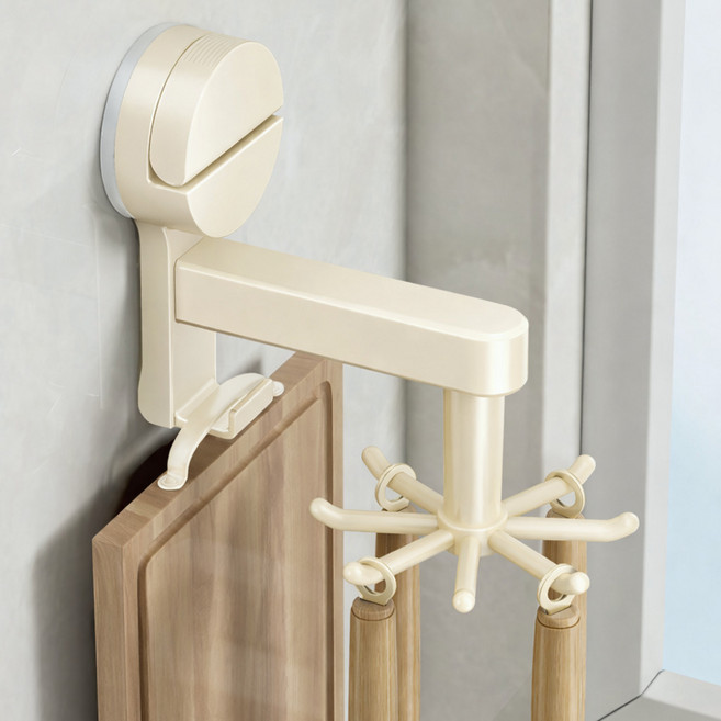 주앤지 흡착식 무타공 회전형 수납 조리도구 걸이, 화이트, 1개