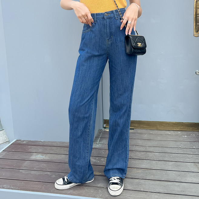 마이시즌 여성용 모이틴 쿨링 세미와이드 데님 팬츠