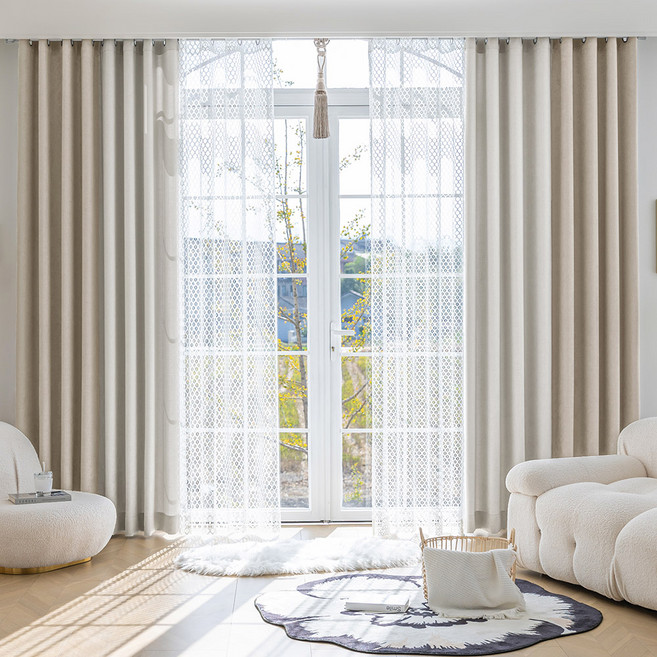 지나송 보노 화이트에디션 아일렛 암막커튼 + 코디커튼 + 커튼봉 세트