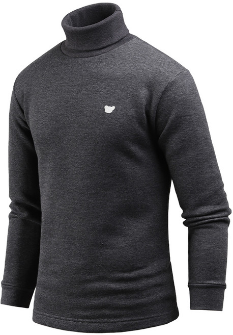 다꾸앙 남성용 이너 긴팔 베어 자수 기모 목폴라 티셔츠 E10JKA_JT4517