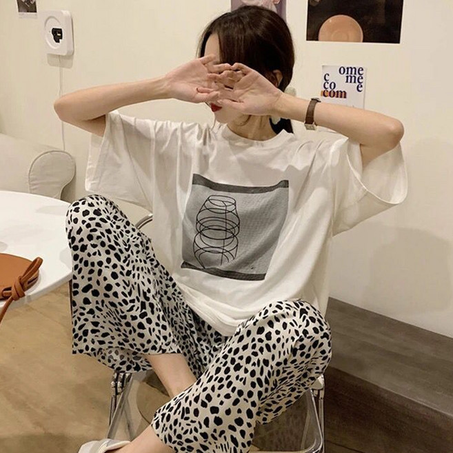 엘쏘 커플 반팔 긴바지 파자마 세트