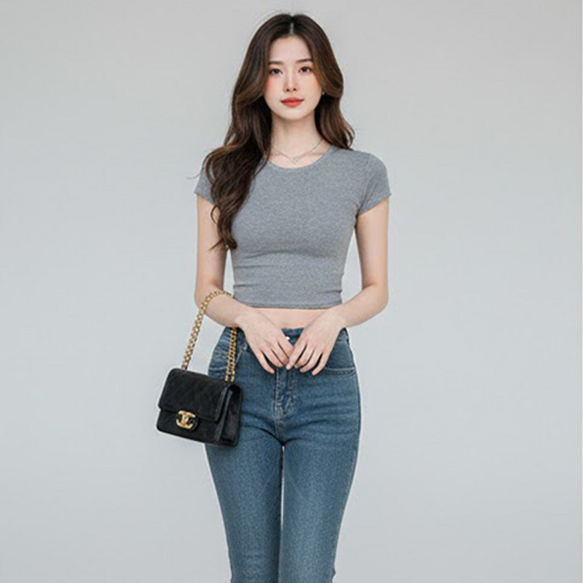 알로데 여성용 베이직 슬림 크롭 반팔 티셔츠