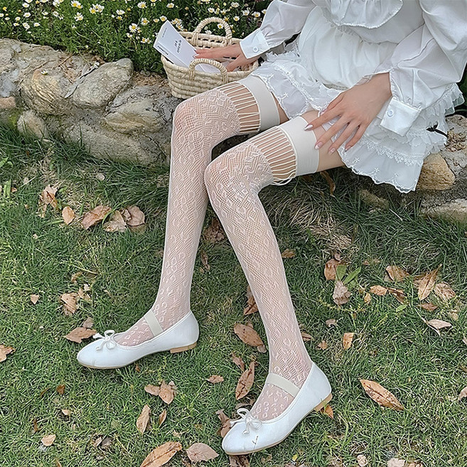 디멜디 여성용 레오파드 망사 패션 시스루 오버니삭스 MW155