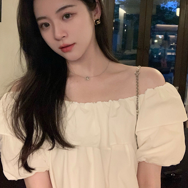 피어니스트 오프숄더 밴딩 프릴 쉬폰 블라우스