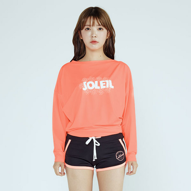 솔레일 여성용 플라워 루즈 가오리핏 긴팔 + 숏 라인 포인트 팬츠 래쉬가드