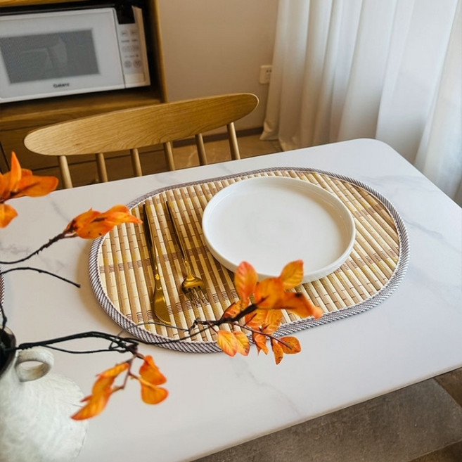 다파랑 대나무 타원형 테이블 매트 HJ1466, 라운드, 2개, 43 x 30 cm