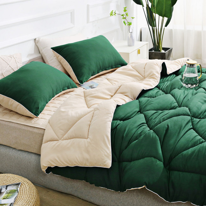 Ruave 柔軟水洗薄被, 深綠色 + 米色