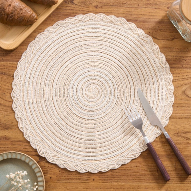 아메리칸로드 빈티지 짜임 원형 식탁매트 HR2588, 아이보리, 2개, 지름 30cm