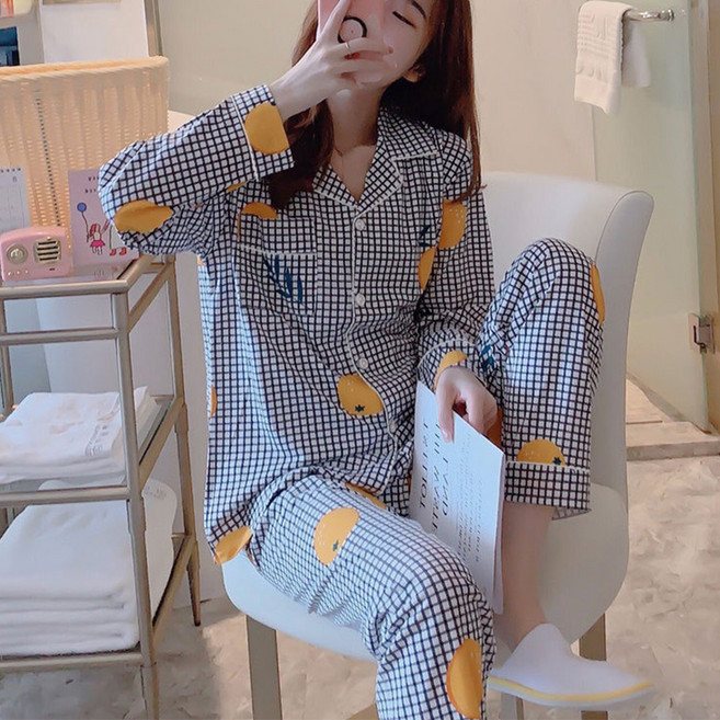 엘쏘 여성용 컬러 패턴 파자마 긴팔 긴바지 세트