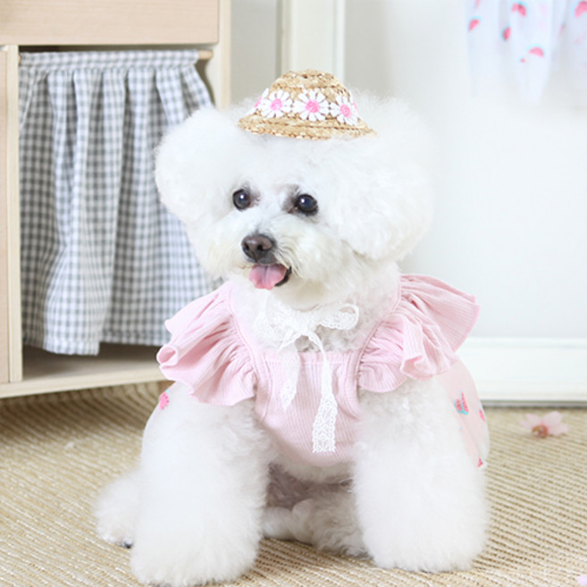 에이미러브즈펫 반려동물 JJ 데이지 밀짚모자, 핑크, 1개