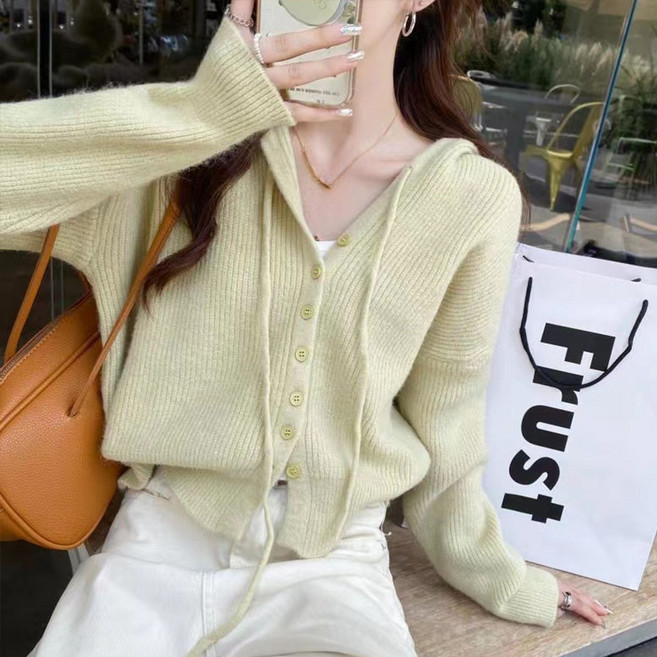 페이퍼먼츠 여성용 다프네 크롭 버튼 후드 니트 가디건 11246