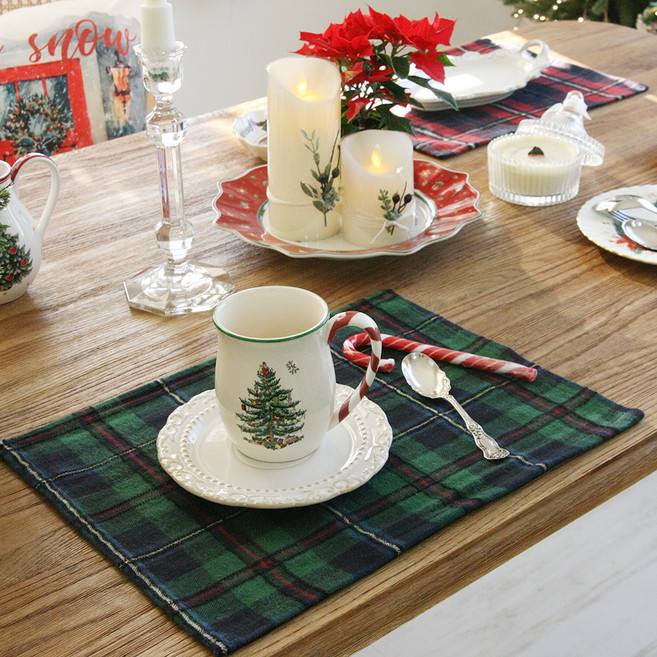 앤코튼 크리스마스 미니 식탁 테이블 매트, 셔닐도비 그린, 30 x 40 cm, 4개