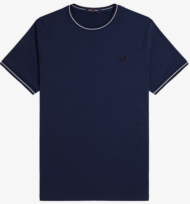 FRED PERRY M1588 雙邊飾條短袖T恤, T藍色 + 鮭魚藍 + 海軍藍
