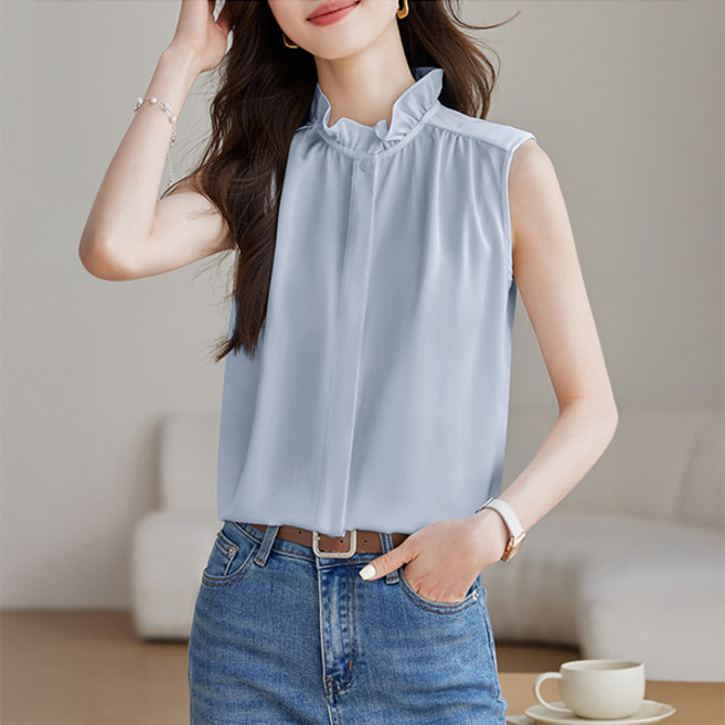 포플러앤씨 여성용 레피티에 프릴 민소매 블라우스 P26SMBL030901