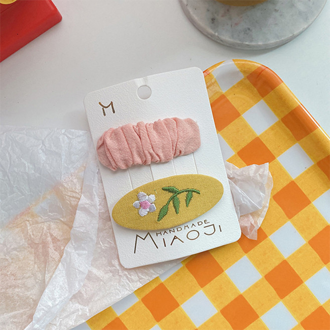 조이멀티 유아용 꽃 자수 파스텔 무지 헤어 똑딱핀 2종 세트