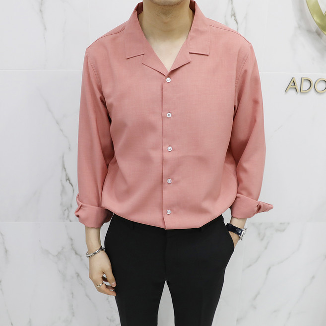 아도르클래식 남성용 무지 라이트 9컬러 노카라 여름 파자마 시원한 셔츠