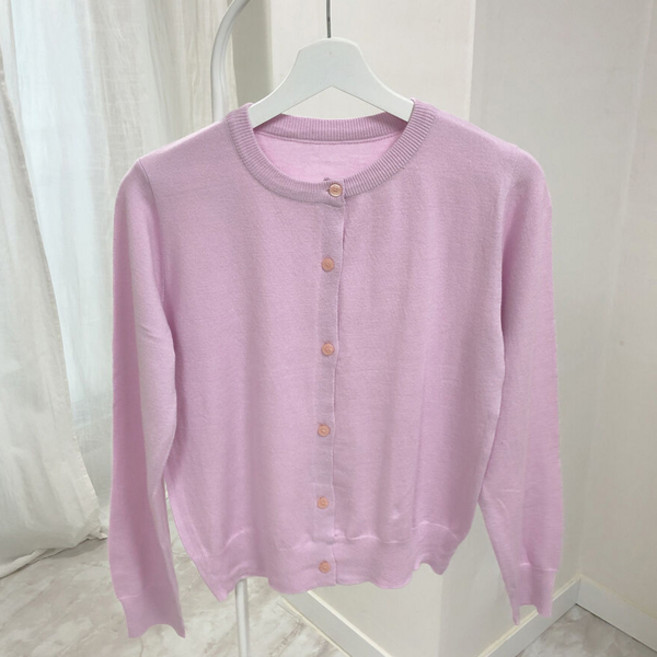 여성용 소프트 캐시미어 라운드넥 니트 가디건