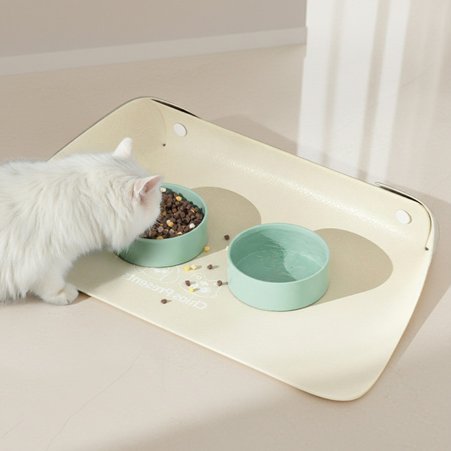 둥둥펫 반려동물 흘림방지 방수 가죽 식기 매트, 아이보리, 1개