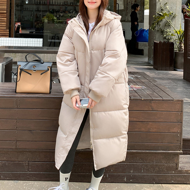 Dotif 女性極簡連帽長版羽絨外套
