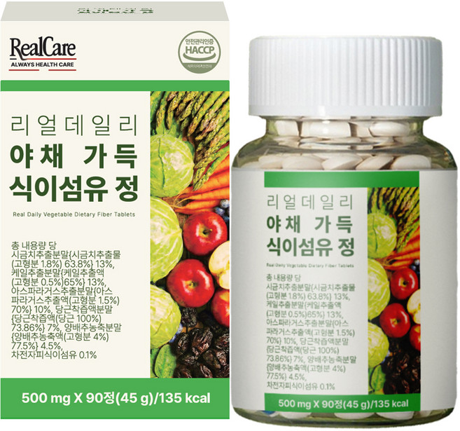 리얼케어 리얼 데일리 야채 가득 식이섬유 정 45g, 1개, 90정
