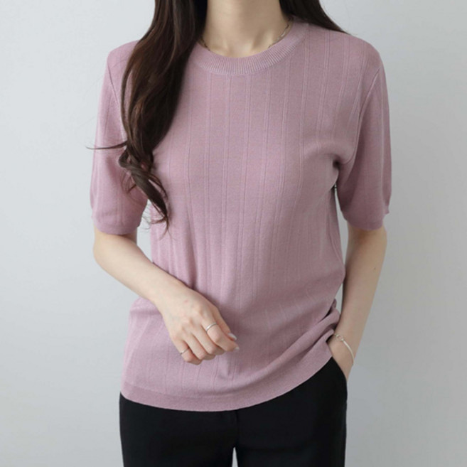 Jenit 女款基本版型圓領日常穿搭基本款短袖圓領針織衫