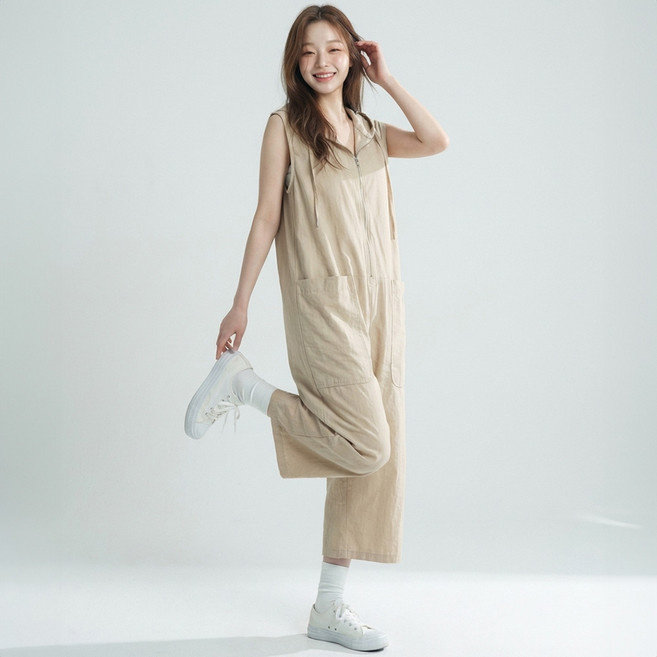 메이첼 루앤디 민소매 후드 와이드 카고 점프슈트 12620