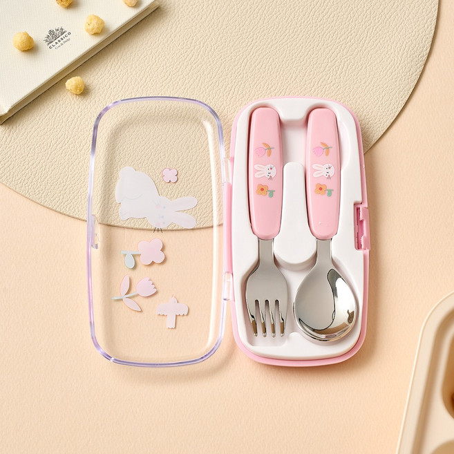 모던하우스 스푼 + 포크 + 수저통 세트, 1세트, 스푼 + 포크 + 케이스, 플라워래빗
