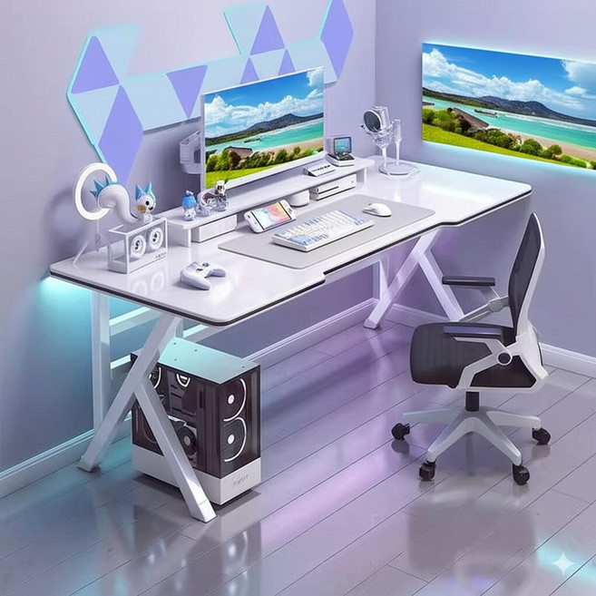 오브민 카본패턴 게이밍 컴퓨터 책상, 화이트