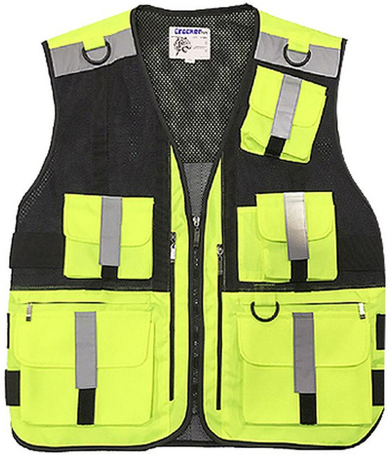 Cracker 多功能螢光安全背心 SW-3040, 高能見度黃色, 黑色, 1個