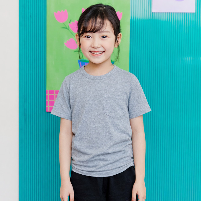 유라비 아동용 유니 포켓 반팔 티셔츠