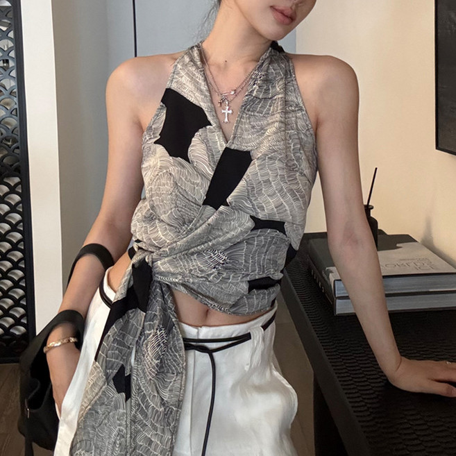 닷이프 여성용 크로스오버 브이넥 홀터넥 슬리브리스 D263-0160