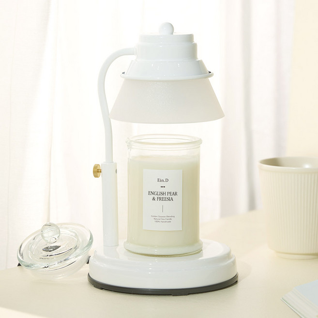 에인디 매직 타이머 캔들워머 + 소이캔들 370g 세트, 잉글리쉬페어프리지아, 화이트