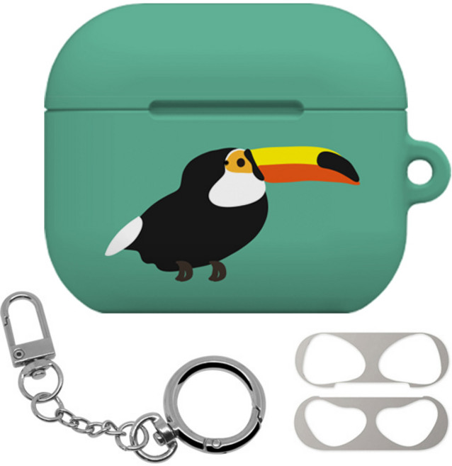 몬드몬드 에어팟 3세대 하드 케이스 + 철가루 방지 스티커 + 키링 세트, 심플애니멀 토코투칸, 1개