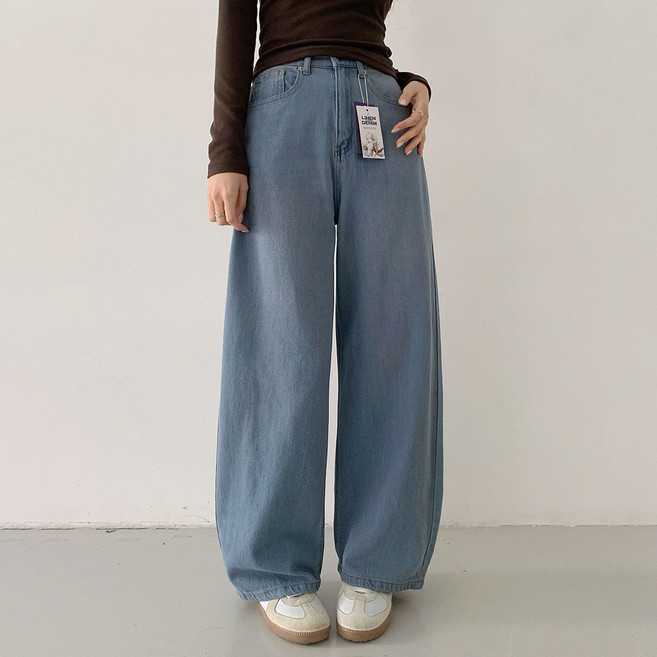 플랜데이 여성용 숏/롱 기장 소피 린넨 와이드 데님 팬츠