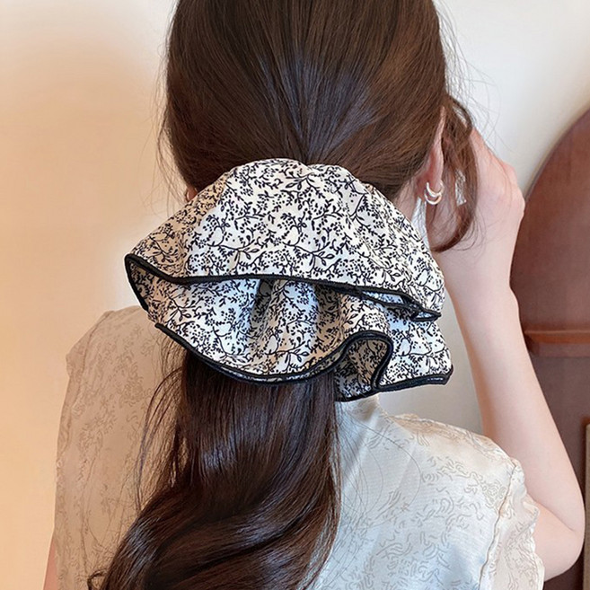 젤루나 2겹 빅사이즈 플라워 패턴 헤어 슈슈 스크런치 곱창 머리끈 19cm H-223