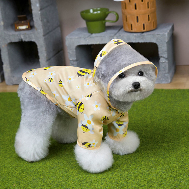 칠시 강아지 투명 후드 레인코트, 옐로우, 1개