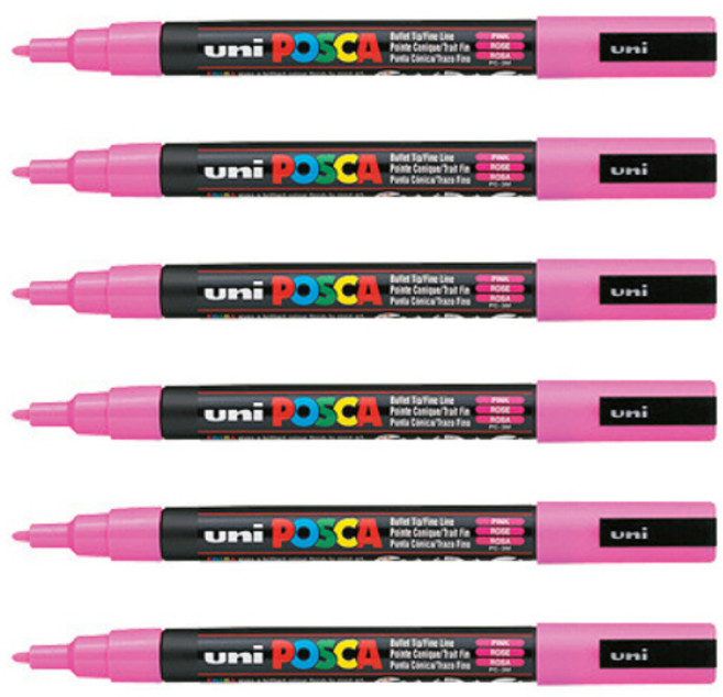 POSCA 彩色麥克筆 PC-3M PINK, 6個, 1色