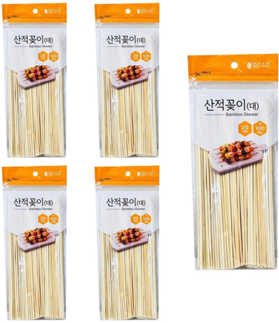 맑은하루 산적꽂이 대 20cm, 5개, 100개입