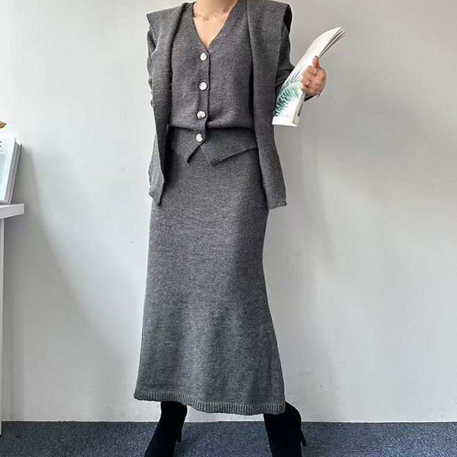 페이퍼먼츠 스윗스웻 가디건 + 숄 + 롱스커트 세트 11479