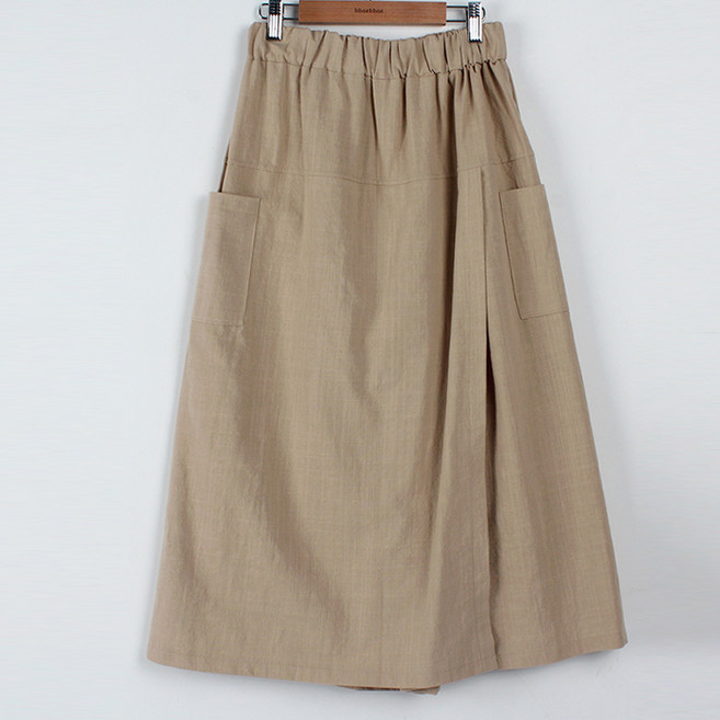 BBAE BBAE 女款鬆緊帶亞麻7分寬褲裙