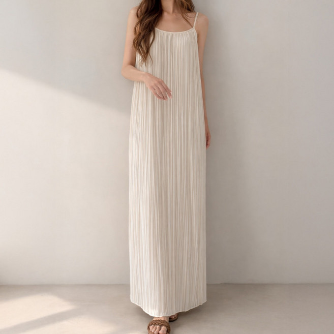 Lalaon 馬甲式褶皺細褶吊帶長版連身裙 26TSP3850