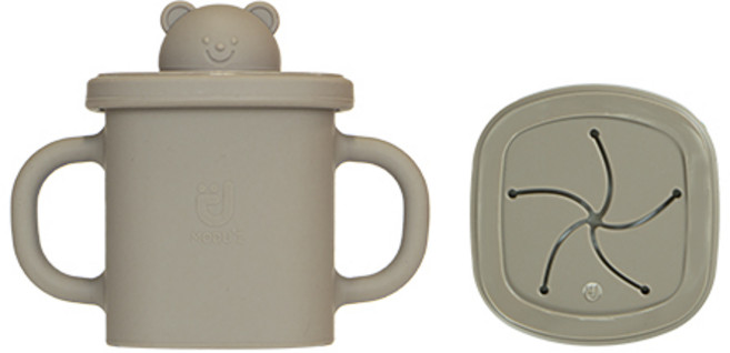 모두아이 실리콘 곰돌이 사각 스파우트컵 350ml + 스낵컵 세트, 베이지, 1세트